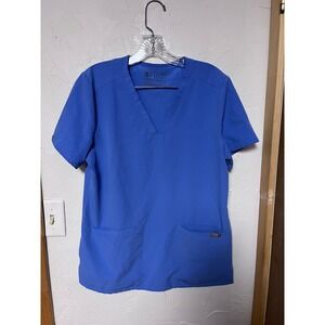 FIGS Technical Collection Womens V-Neck Scrub Top Blue Short Sleeve Medium